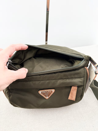 Prada re-nylon and suede leather shoulder bag