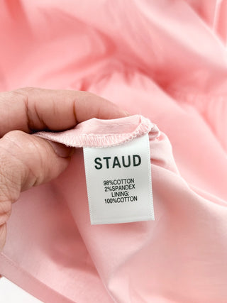 Staud Elio Off-the-Shoulder Tiered Midi A-Line Dress Light Pink Women's Size 10