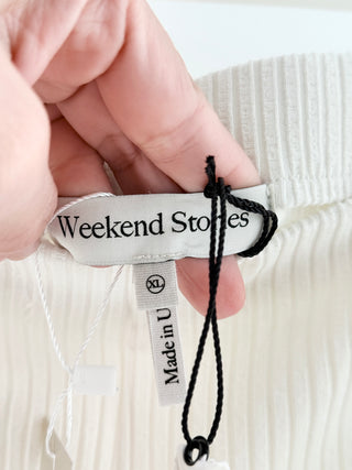 Weekend Stories White Ribbed Long Leggings, XL