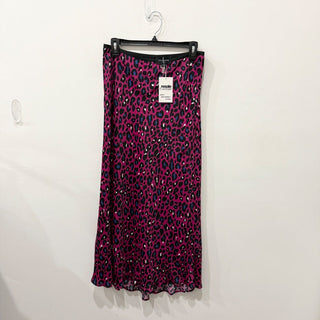 David Lerner Satin Leopard Print High Waisted Pencil Midi Skirt Fuchsia Black M