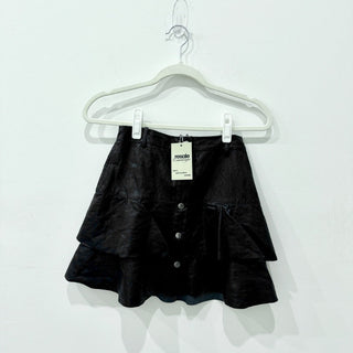 Zara High Waisted Coated Faux Leather Ruffle Tiered Mini Skirt Black Women's XS