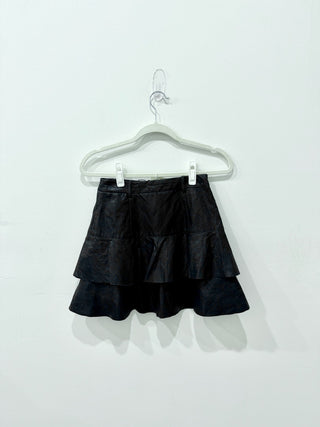 Zara High Waisted Coated Faux Leather Ruffle Tiered Mini Skirt Black Women's XS