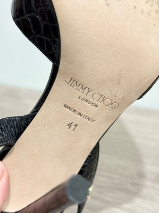 Jimmy Choo Thandi 85 Croc Embossed Leather Slingback Heels Black Women's EU 41