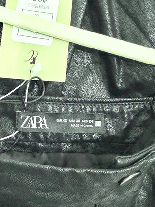 Zara High Waisted Coated Faux Leather Ruffle Tiered Mini Skirt Black Women's XS