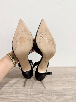 Jimmy Choo Thandi 85 Croc Embossed Leather Slingback Heels Black Women's EU 41