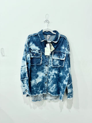Elan Rock & Roll Denim Tie Dye Button Down Shirt Shacket Mid Blue Women's Size M