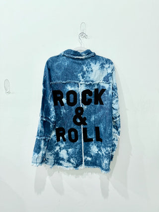 Elan Rock & Roll Denim Tie Dye Button Down Shirt Shacket Mid Blue Women's Size M