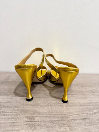 Bottega Veneta metallic leather heel slide sandals, 40