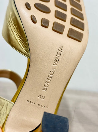 Bottega Veneta metallic leather heel slide sandals, 40