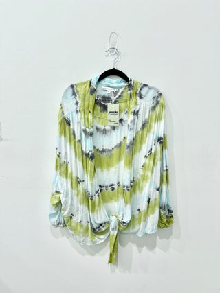 Young Fabulous and Broke Carmen Tie Dye Knot Tie Blouse Blue/Green Women's Large