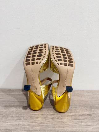 Bottega Veneta metallic leather heel slide sandals, 40
