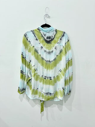 Young Fabulous and Broke Carmen Tie Dye Knot Tie Blouse Blue/Green Women's Large