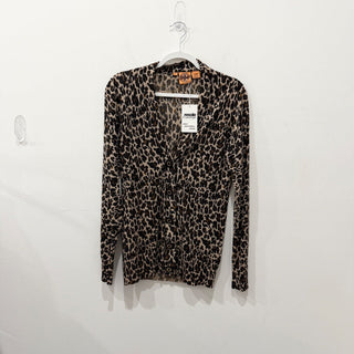 Tory Burch 100% Wool Leopard Print Long Sleeve Cardigan Sweater Brown Women's M