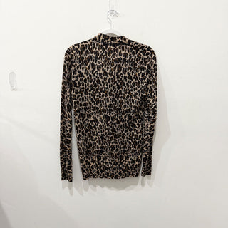 Tory Burch 100% Wool Leopard Print Long Sleeve Cardigan Sweater Brown Women's M