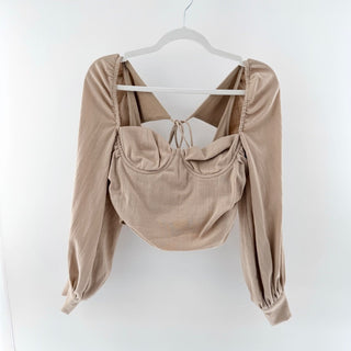 Majorelle Long Sleeve Sweetheart Neck Underwired Crop Corset Top Beige Women's S