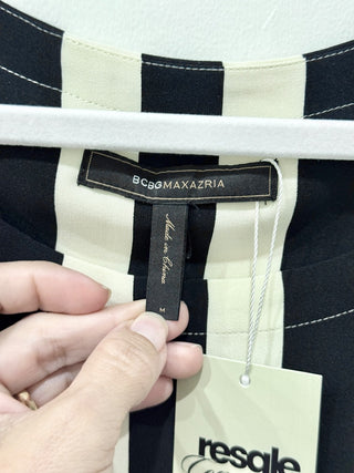 BCBGMaxazria Striped Short Sleeve Mini Dress with Belt White/Black Womens Size M