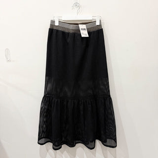 Clover Canyon Mesh Elastic Band Tiered A-Line Midi Skirt Black Women's Size M