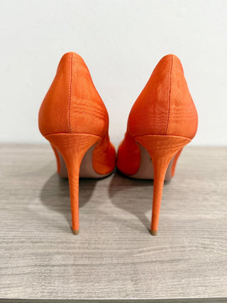 Aquazzura Moire Satin Sunlight Embellished Pointed Toe Pumps Orange Womens EU 40
