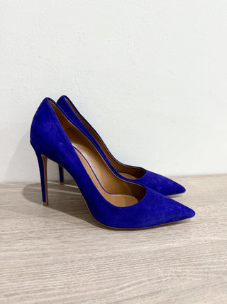 Aquazzura Suede Slip On Pointed Toe Stilettos Heel Pumps Blue Women's Size EU 39
