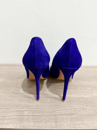 Aquazzura Suede Slip On Pointed Toe Stilettos Heel Pumps Blue Women's Size EU 39