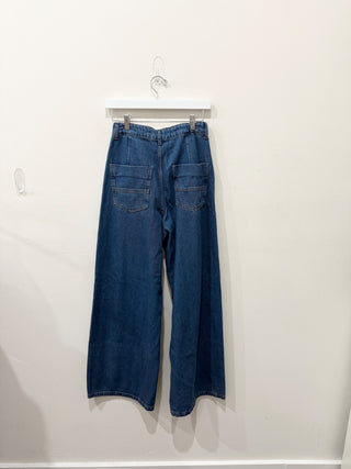 NWT Dress To High Waisted Medium Wash Denim Wide Leg Jeans Blue Women's Size 2