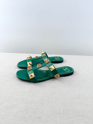 Valentino roman studs flat leather sandals, 36