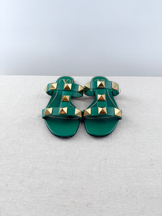 Valentino roman studs flat leather sandals, 36
