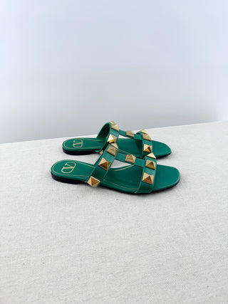 Valentino roman studs flat leather sandals, 36