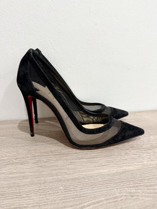 Christian Louboutin Galativi 100 Suede & Mesh Pumps  Black Women's Size EU 40