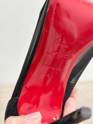 Christian Louboutin Galativi 100 Suede & Mesh Pumps  Black Women's Size EU 40