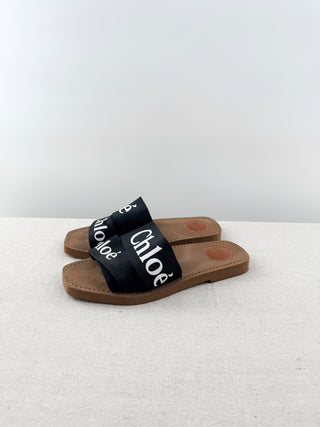 Chloe woody logo slide sandals, 38