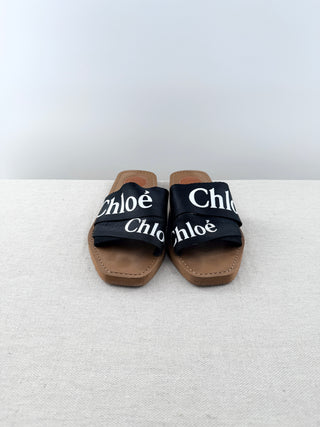 Chloe woody logo slide sandals, 38