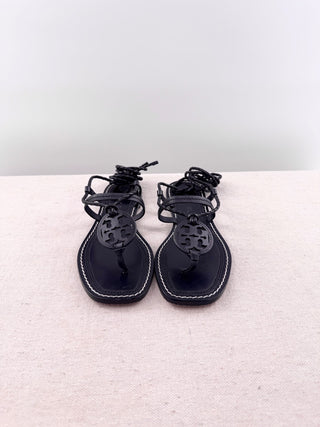 Tory Burch leather logo flat lace up sandals, 7
