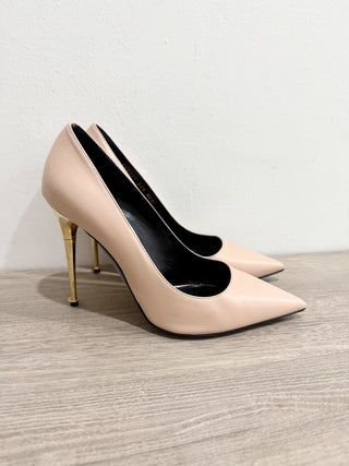 Tom Ford Leather Pointed Toe Gold Stilettos Heel Pumps Nude / Gold Women's EU 40