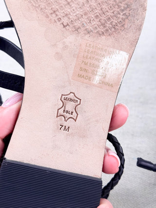 Tory Burch leather logo flat lace up sandals, 7