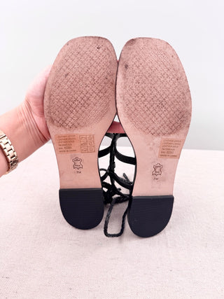 Tory Burch leather logo flat lace up sandals, 7