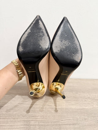 Tom Ford Leather Pointed Toe Gold Stilettos Heel Pumps Nude / Gold Women's EU 40
