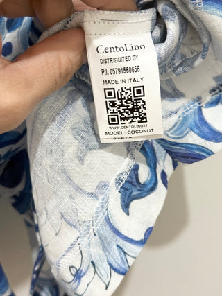 Cento Lino Coconut Linen Pull On Elastic Waist Beach Shorts Blue White Women's M