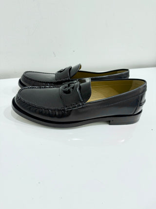Gucci GG Interlocking Almond Toe Nappa Leather Loafer Shoes Black Men's Size 10