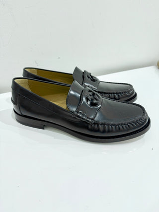Gucci GG Interlocking Almond Toe Nappa Leather Loafer Shoes Black Men's Size 10