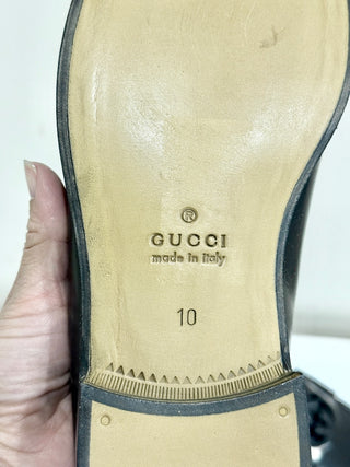 Gucci GG Interlocking Almond Toe Nappa Leather Loafer Shoes Black Men's Size 10