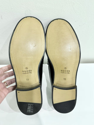 Gucci GG Interlocking Almond Toe Nappa Leather Loafer Shoes Black Men's Size 10