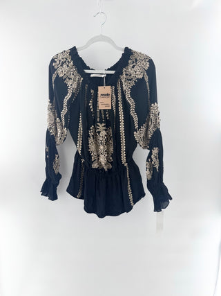 Naeem Khan embellished tunic top off shoulder, S