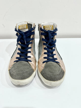 Golden Goose Slide Metallic Suede High Top Sneaker Shoes Silver Multi Women's 37