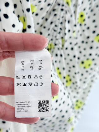 Boss sleeveless viscose midi dress polka dot, US 10
