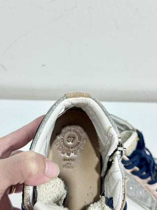Golden Goose Slide Metallic Suede High Top Sneaker Shoes Silver Multi Women's 37