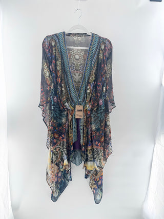 Camilla 100% silk mini dress with flowy cape, 1 / S