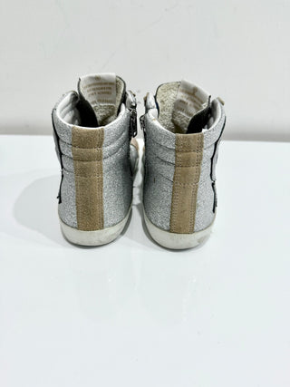Golden Goose Slide Metallic Suede High Top Sneaker Shoes Silver Multi Women's 37