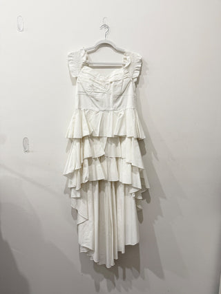 Caroline Constas Off Shoulder Ruffle Trim High-Low Dress White Women's Size M