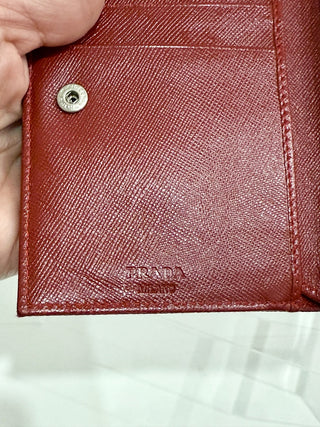 Prada Textured nylon and leather Bifold Wallet Burgundy Women's